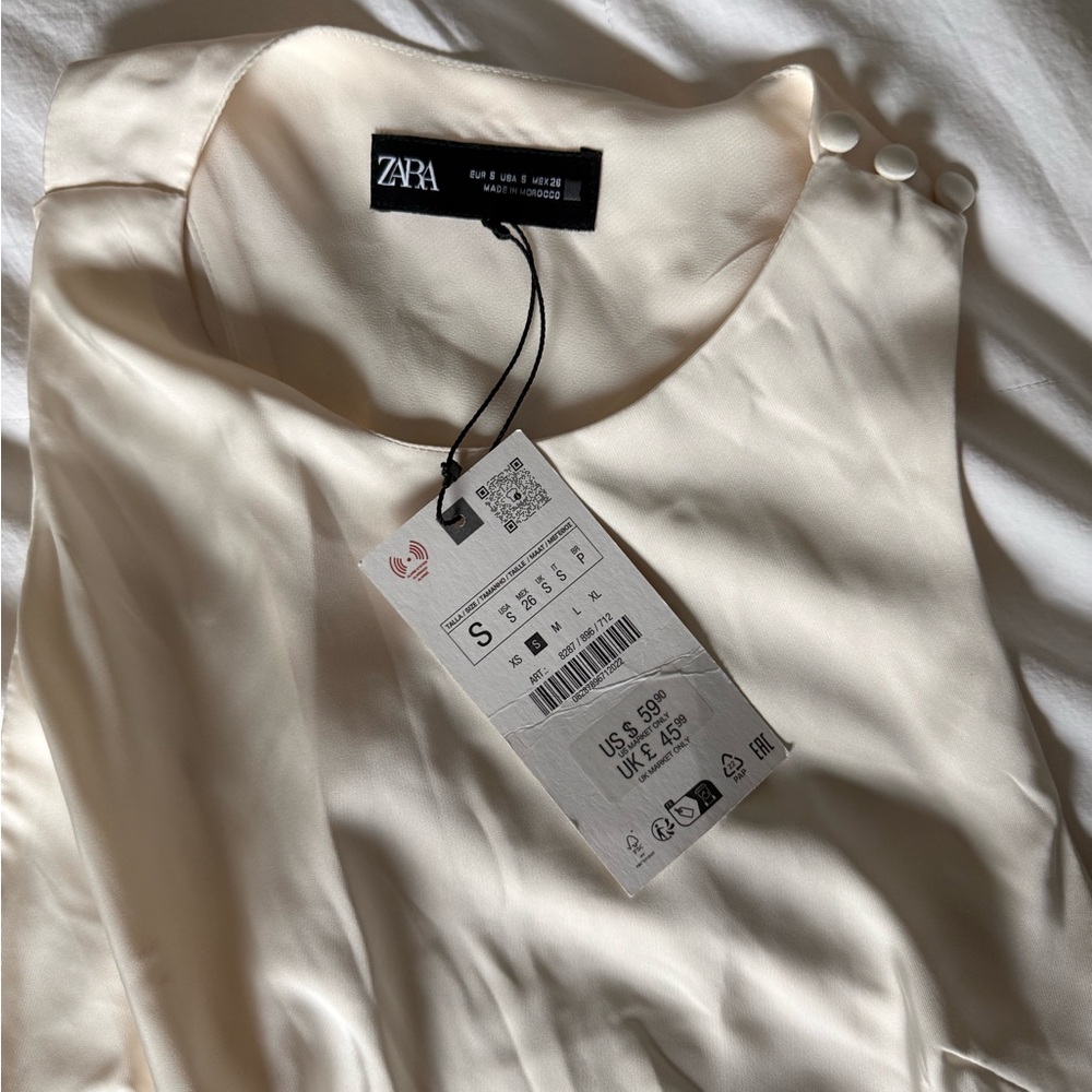 ZARA Ecru Satin Effect Midi goddess dress Open Twist Back Small NEW - Picture 11 of 11